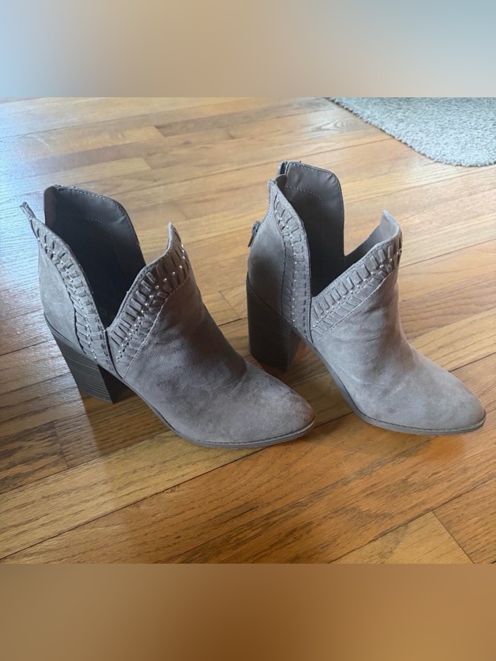 R2 Suede V-Cut Ankle Booties in Taupe